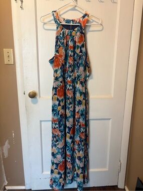 Floral Maxi Dress in Teal and Coral